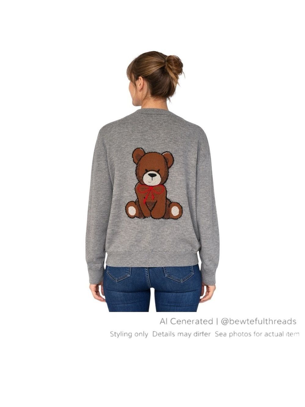 Teddy Bear Embroidered Cardigan Small–Medium Fit Cozy Indie Knit Top